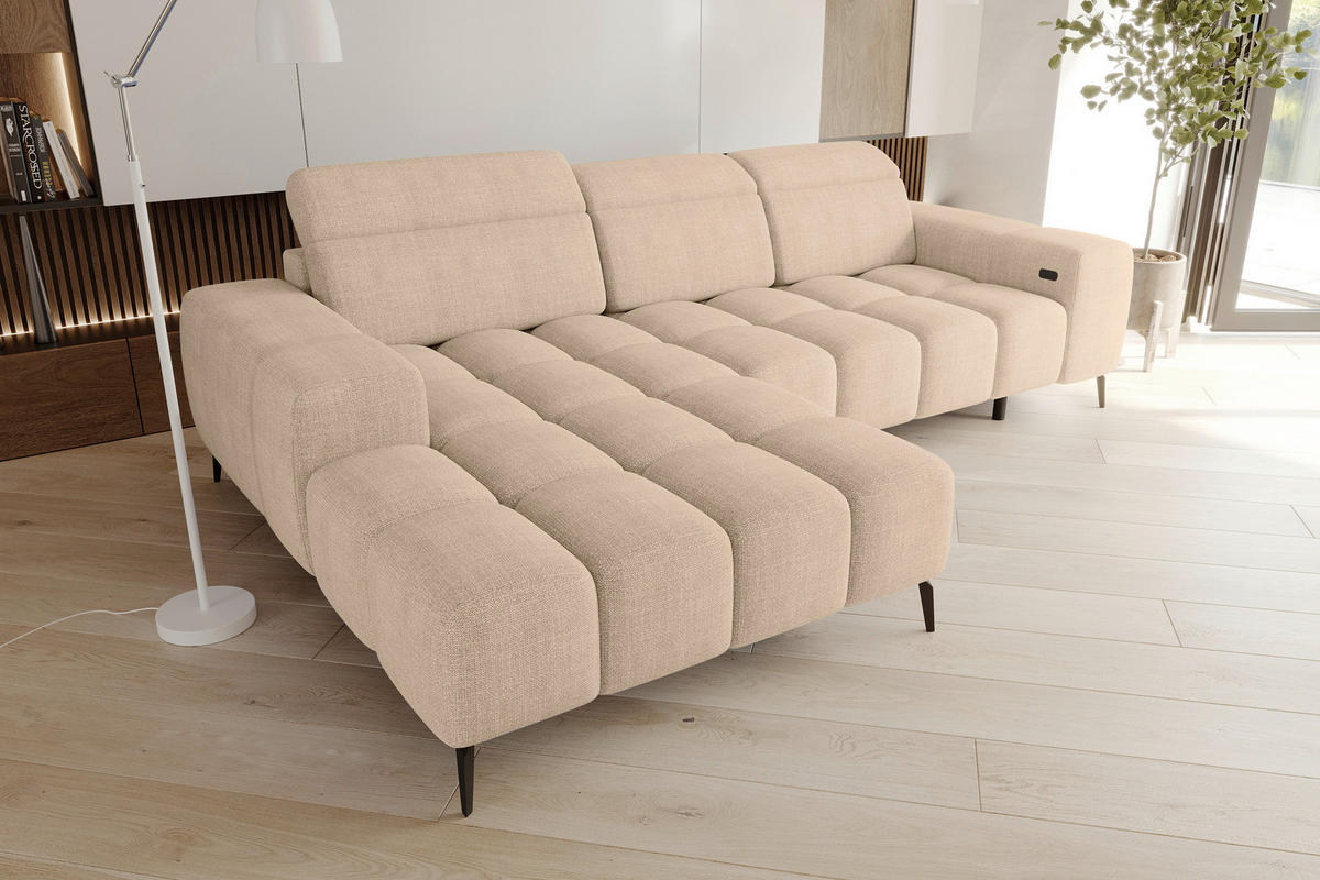 ECKSOFA Beige Flachgewebe Rücken echt, Kopfteilverstellung, Sitztiefenverstellung  - Beige/Schwarz, KONVENTIONELL, Kunststoff/Textil (171/273cm) - Carryhome