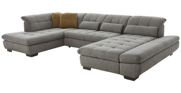 WOHNLANDSCHAFT Blau, Grau Mikrofaser  - Blau/Schwarz, Design, Textil/Metall (204/350/211cm) - Xora