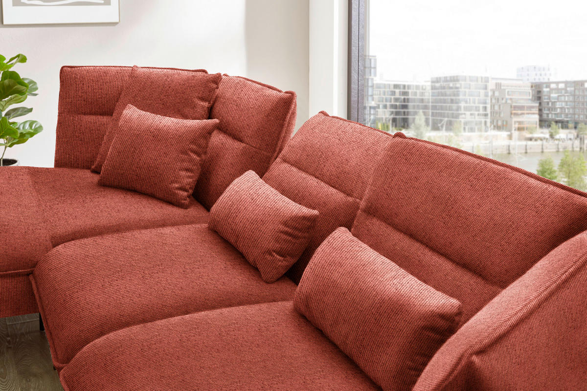 ECKSOFA in Flachgewebe Kupferfarben  153/339 cm  - Schwarz/Kupferfarben, Design, Textil/Metall (153/339cm) - Moderano
