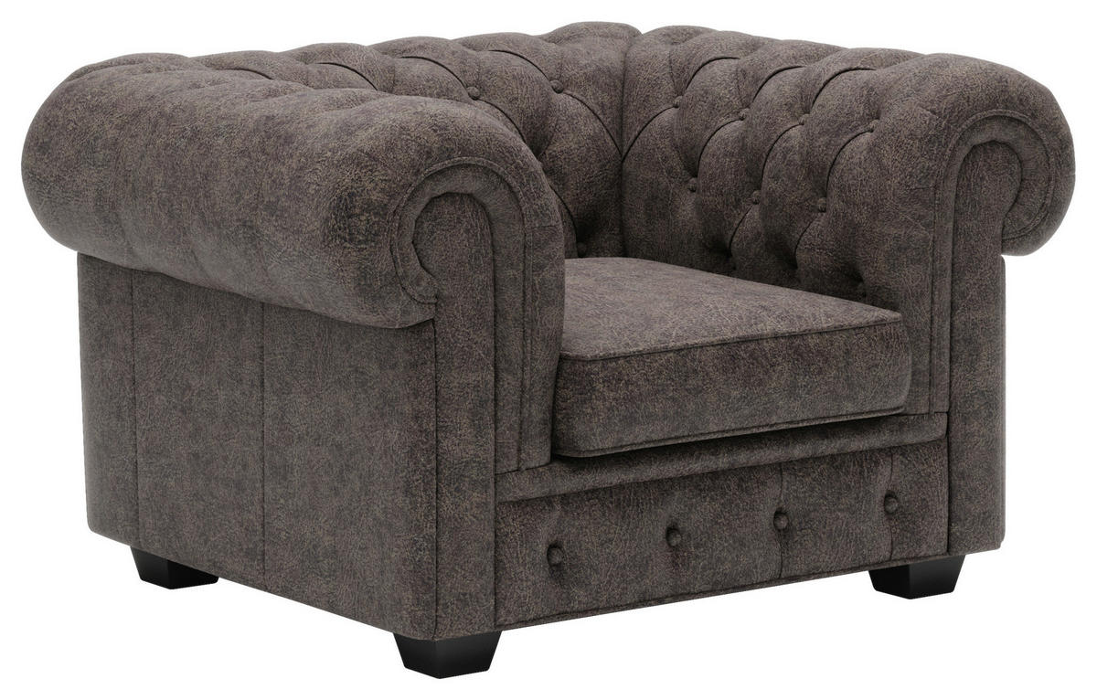 KŘESLO CHESTERFIELD, kůže, tmavě hnědá - tmavě hnědá/barvy wenge, Lifestyle, dřevo/kůže (115/76,5/96cm) - Landscape