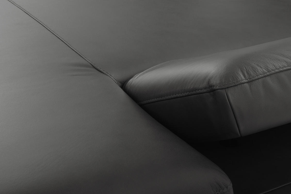 ECKSOFA 235/160 cm  in Echtleder Dunkelgrau Rücken echt, Armteilverstellung, Kopfteilverstellung, Sitztiefenverstellung  235/160 cm  - Dunkelgrau/Schwarz, Design, Leder/Metall (235/160cm) - Celina Home