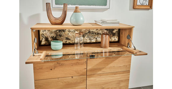 HIGHBOARD Eichefarben 120/119,3/39,5 cm - Eichefarben/Schwarz, Natur, Glas/Holz (120/119,3/39,5cm) - Valnatura