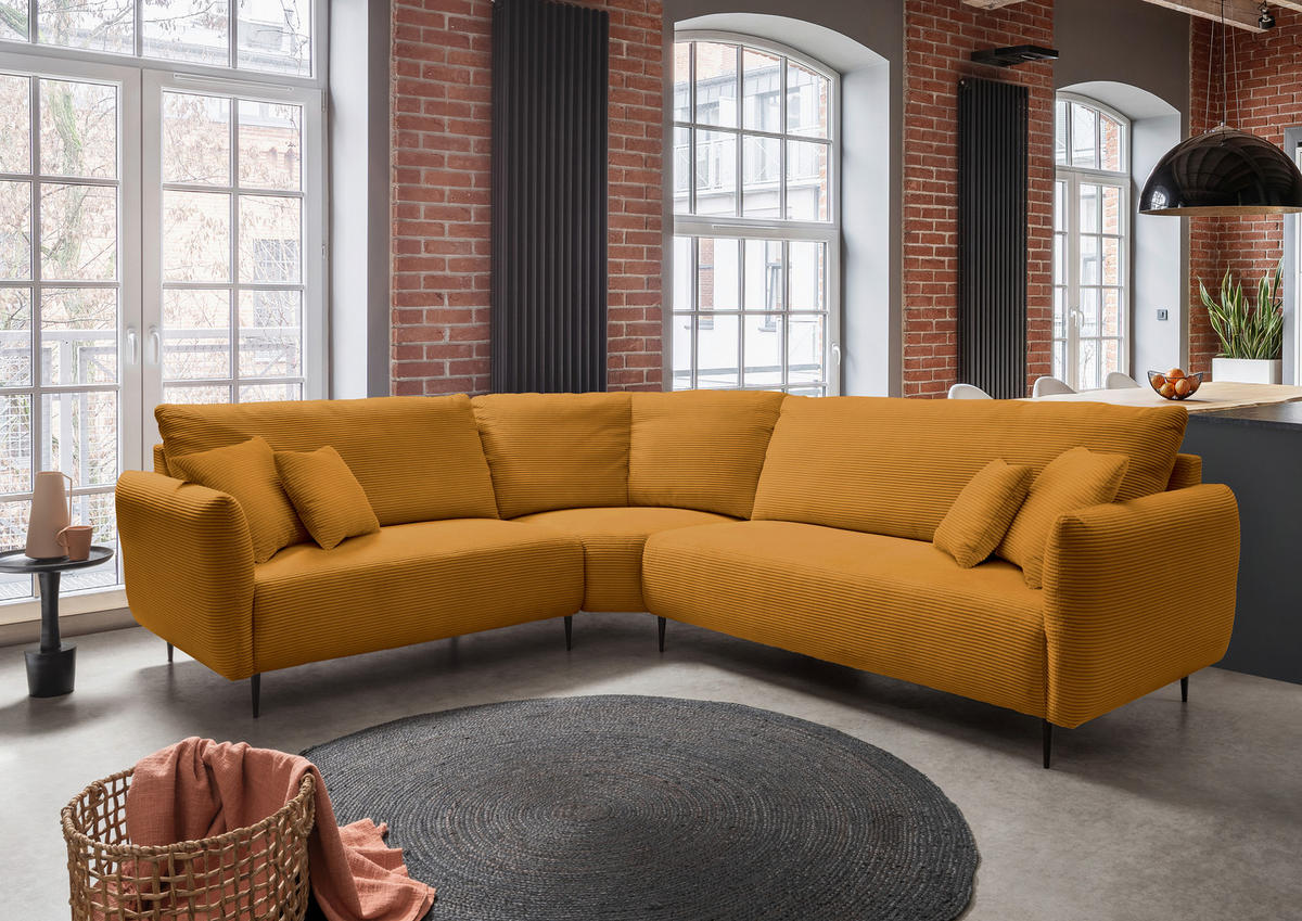 ECKSOFA Cord Goldfarben  - Goldfarben/Schwarz, Design, Textil/Metall (256/294cm) - Livetastic