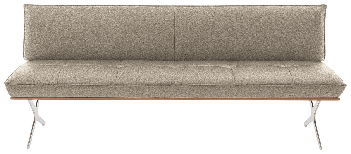 SITZBANK in Holz, Textil Nussbaumfarben, Nickelfarben, Beige  - Edelstahlfarben/Beige, Design, Holz/Textil (214/88/66cm) - Koinor