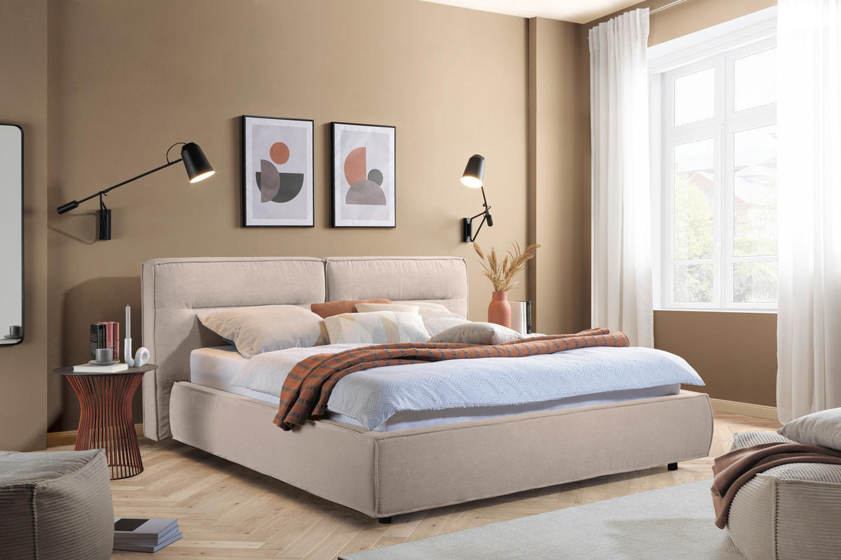POLSTERBETT 200/200 cm  in Sandfarben  - Sandfarben/Schwarz, Design, Kunststoff/Textil (200/200cm) - Lomoco