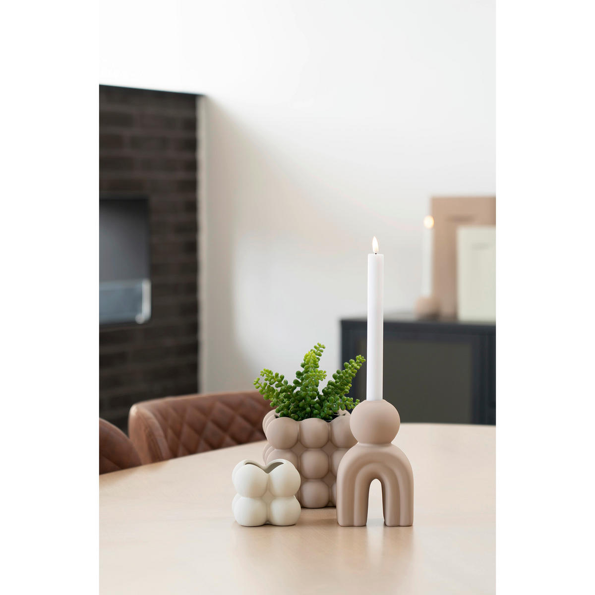 KERZENHALTER - Beige, Basics, Keramik (6,5/17/10,5cm)