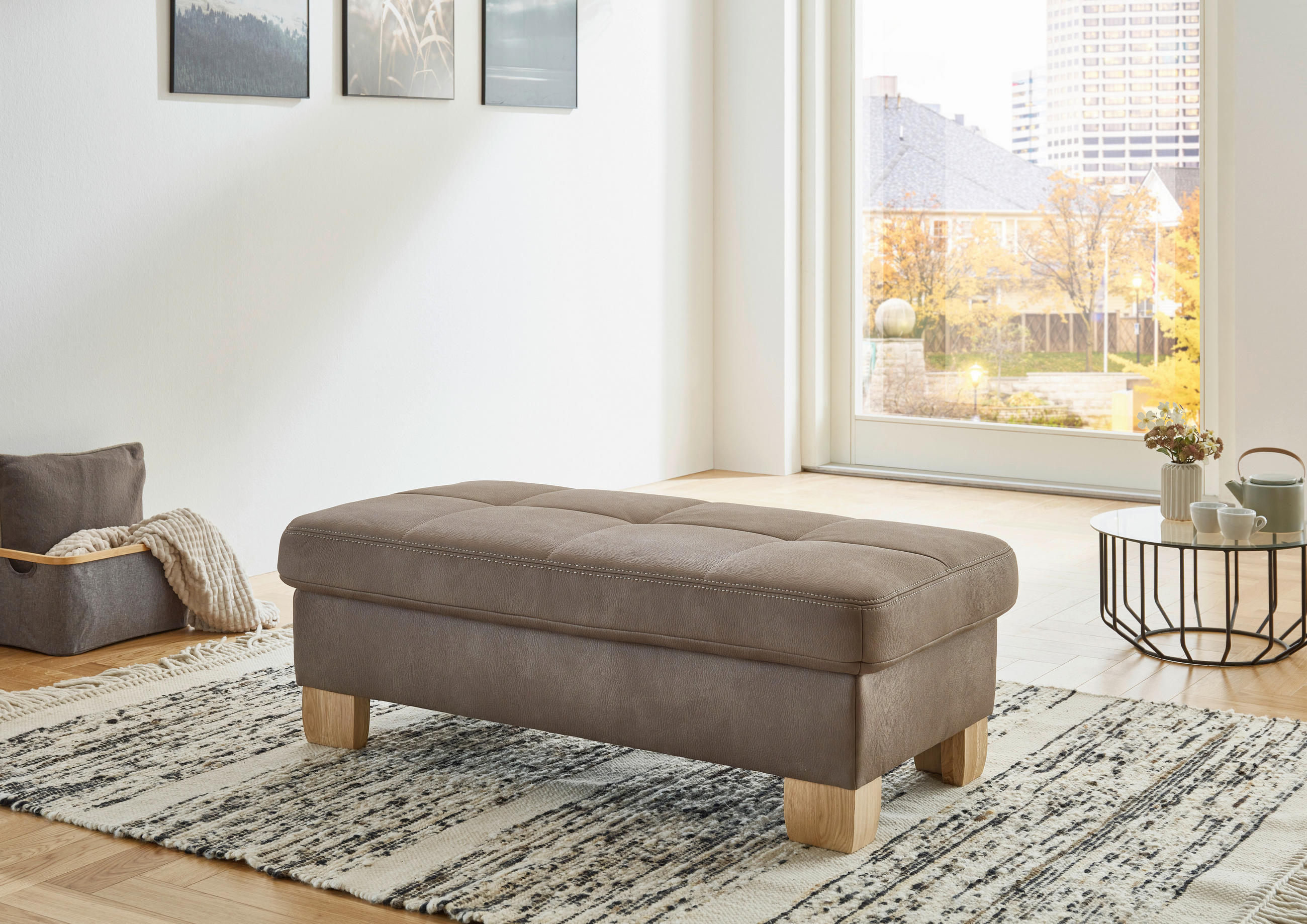 HOCKER in Textil Braun  - Beige/Braun, Konventionell, Holz/Textil (130/47/65cm) - Voleo