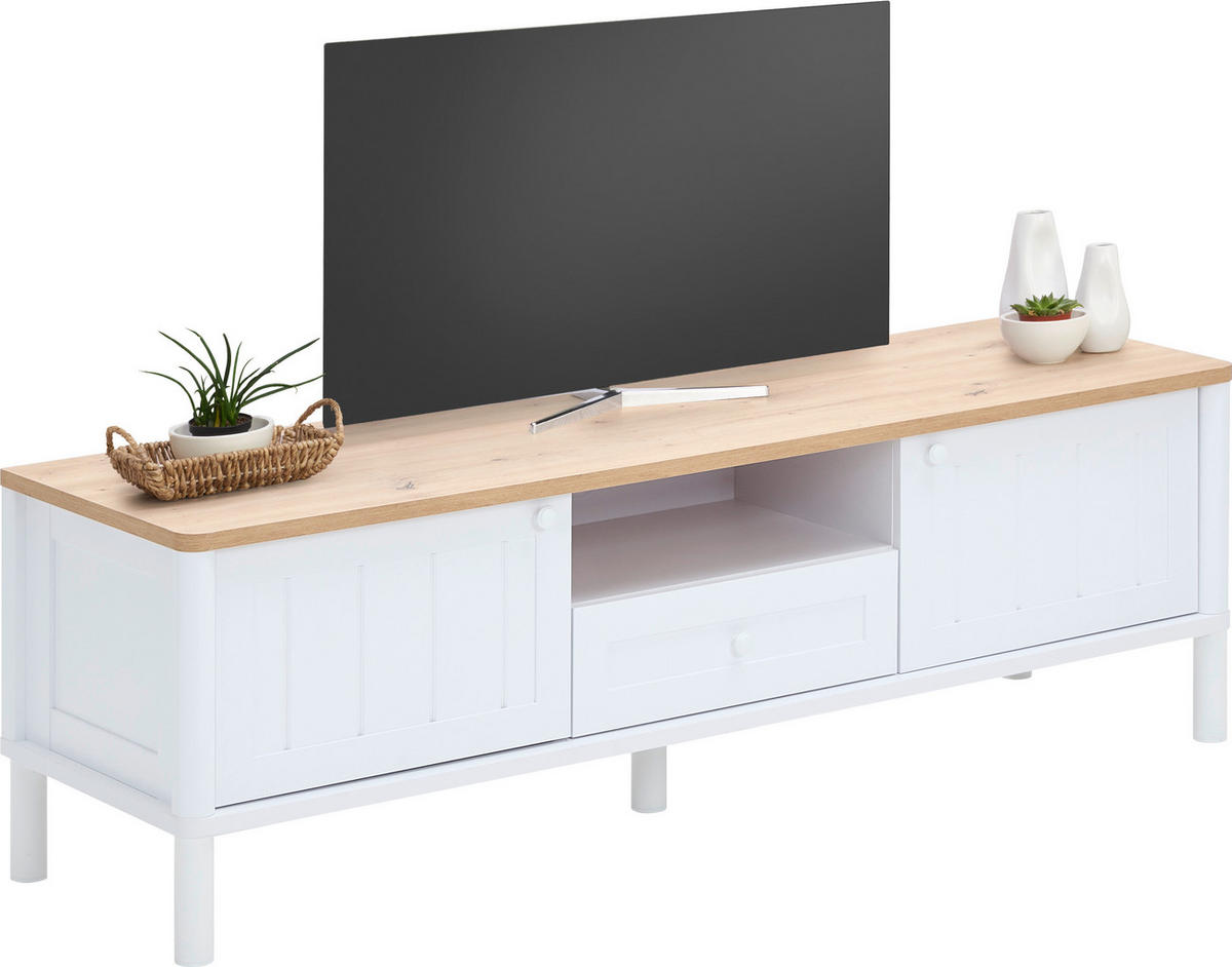 LOWBOARD Weiss, Eiche Artisan  158,5/50,3/45,5 cm  - Weiss/Eiche Artisan, Romantik / Landhaus, Holzwerkstoff/Metall (158,5/50,3/45,5cm) - home24