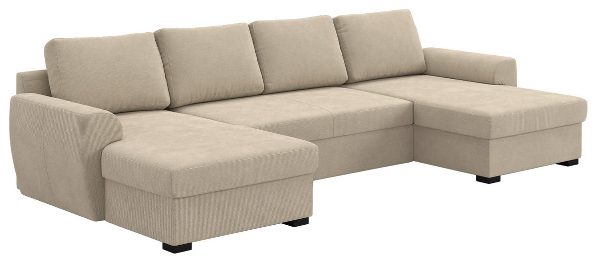 SJEDEĆA GARNITURA tekstil  smeđa   - smeđa/crna, Trend, tekstil/plastika (154/327/86cm) - MID.YOU