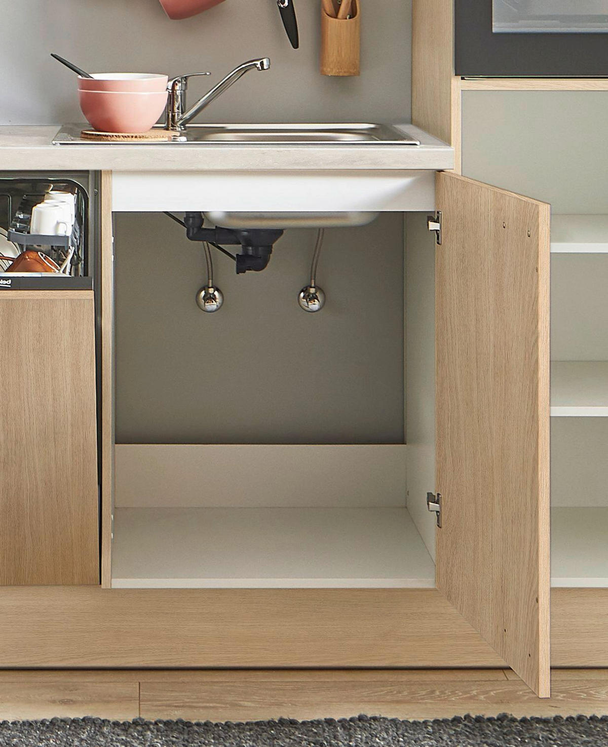 KÜCHENBLOCK PN 100 370 cm  in Eichefarben, Beigebraun  - Eichefarben/Beigebraun, Design, Holzwerkstoff/Metall (370cm) - Pino