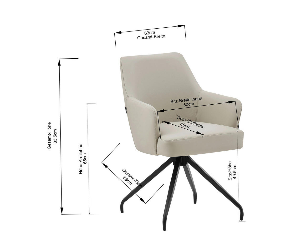 STOLICA S NASLONOM ZA RUKE  crna, taupe  drvo, metal, koža      - crna/taupe, Moderno, koža/drvo (57,5/83,5/63cm) - Livetastic