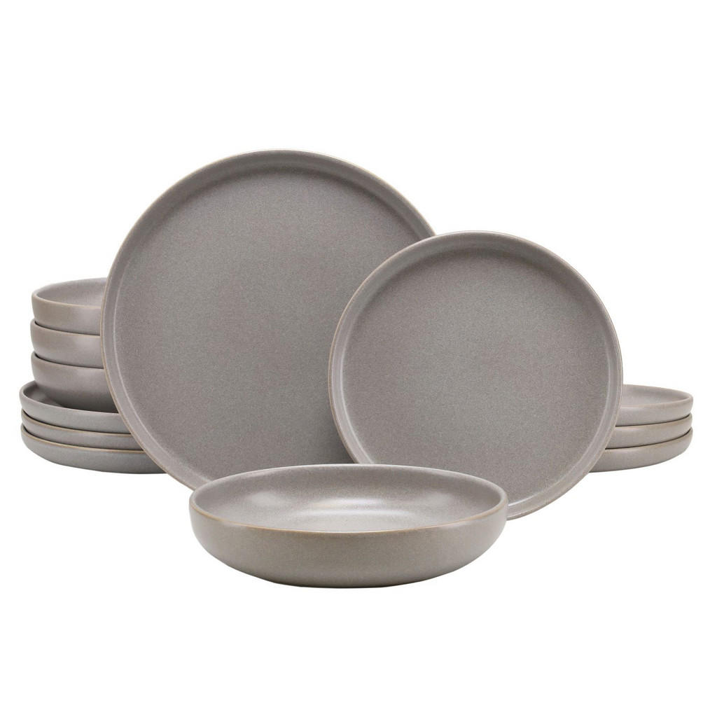 Tafelservice Uno Keramik 4Personen Geschirr Set Grau