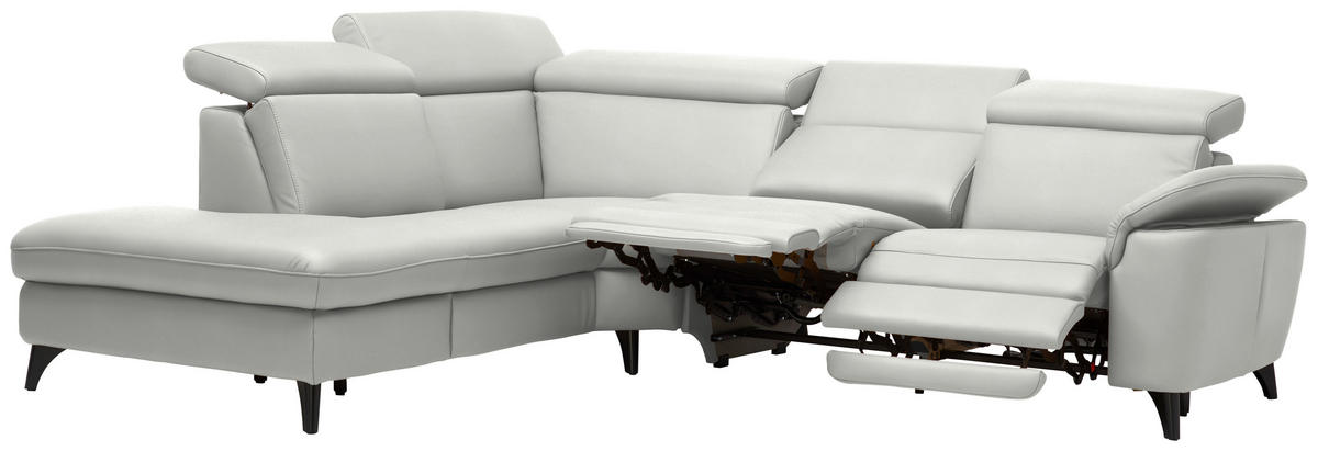 ECKSOFA in Echtleder Hellgrau  239/285 cm  - Hellgrau/Schwarz, Design, Leder/Metall (239/285cm) - Cantus