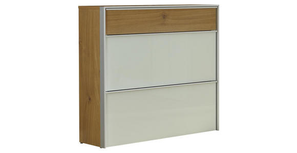 SCHUHSCHRANK Weiß, Eichefarben, Alufarben  - Eichefarben/Alufarben, Design, Glas/Holzwerkstoff (102/98/34cm) - Dieter Knoll