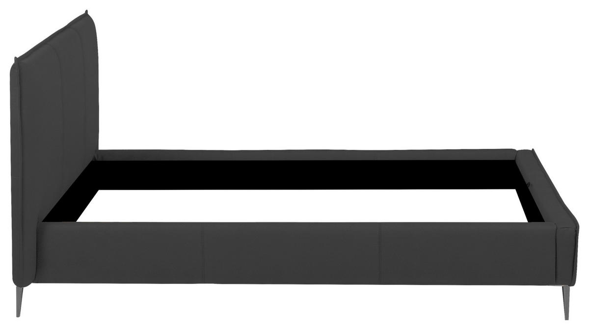 POLSTERBETT 140/200 cm,  in Anthrazit, gepolstertes Kopfteil,  - Anthrazit/Schwarzchrom, KONVENTIONELL, Leder/Metall (140/200cm) - Esposa