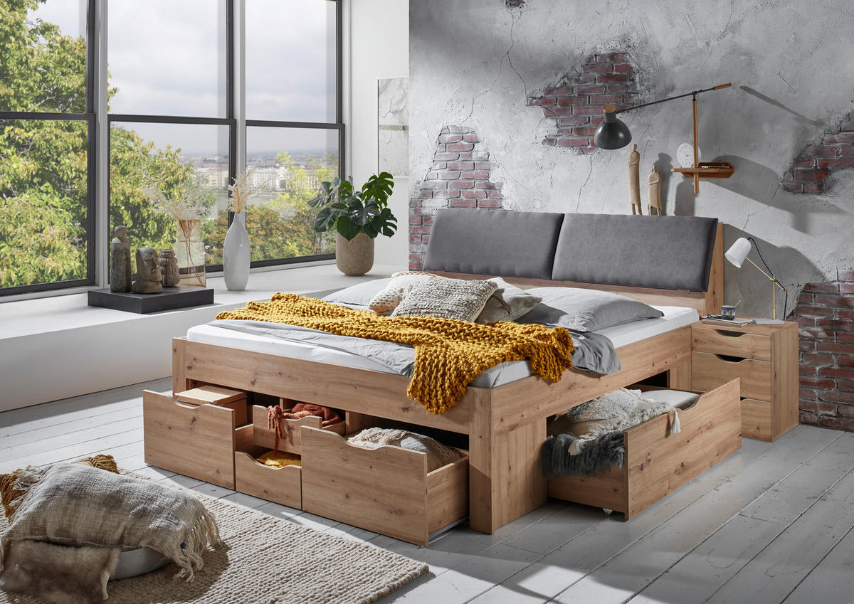POSTELJA S PREDALOM 180 cm   x 200 cm  , hrast artisan  - siva/hrast artisan, Konvencionalno, leseni material/tekstil (237,5/185,6cm) - Carryhome
