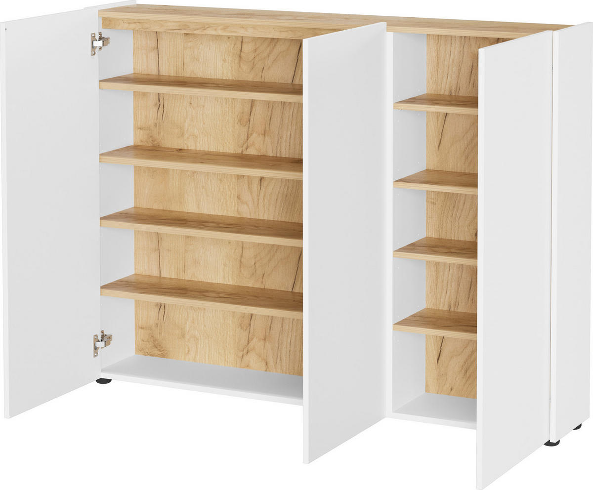 SCHUHSCHRANK Weiß, Eichefarben  - Eichefarben/Schwarz, Design, Holzwerkstoff/Kunststoff (138/105/25cm)