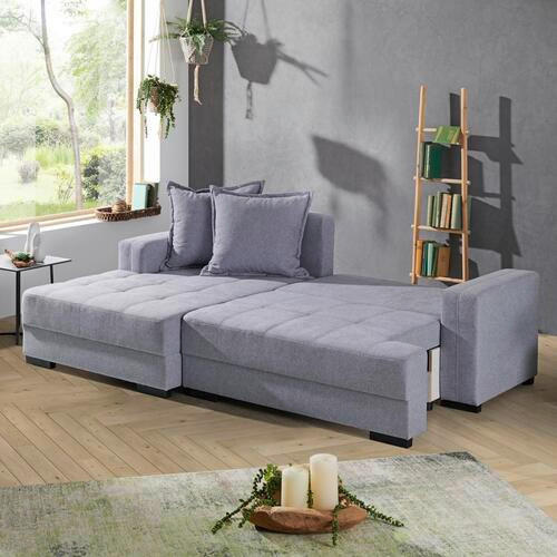 ECKSOFA in Webstoff Hellgrau  148/238 cm  - Hellgrau/Schwarz, KONVENTIONELL, Holz/Textil (148/238cm) - Carryhome