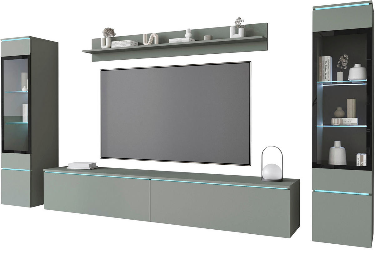 DNEVNI REGAL,  zelena  - siva/zelena, Trend, umetna masa/steklo (240/130/33cm) - P & B