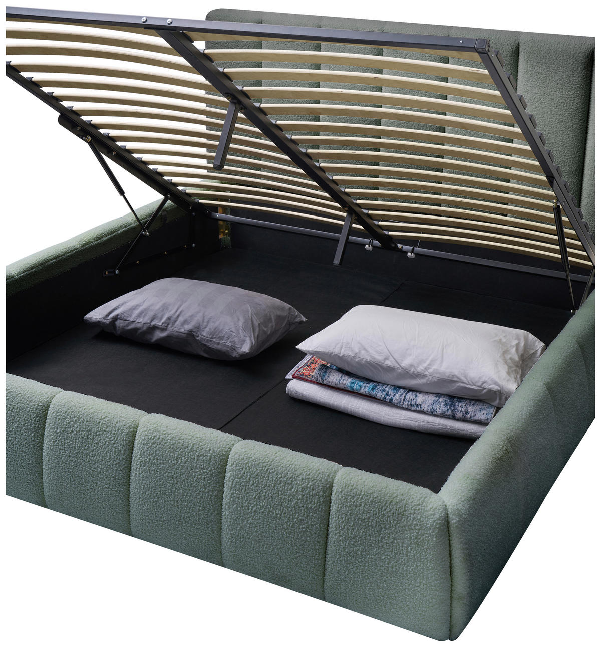 POLSTERBETT 180/200 cm,  in Grün, gepolstertes Kopfteil, Lattenrost, Bettkasten,  - Schwarz/Naturfarben, Design, Holz/Kunststoff (180/200cm) - Boxxx