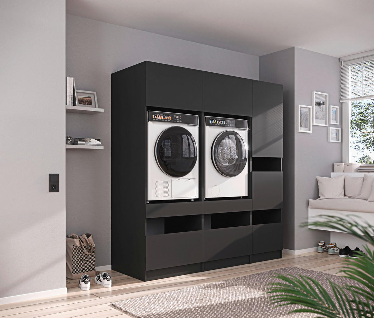 MEHRZWECKSCHRANK 50/200/68 cm  in Anthrazit  - Anthrazit/Schwarz, Design, Holzwerkstoff/Metall (50/200/68cm) - Milino
