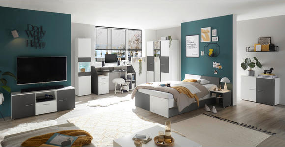 KINDER-/JUNIORBETT 120/200 cm  in Graphitfarben, Weiß  - Schwarz/Graphitfarben, MODERN, Holzwerkstoff/Kunststoff (120/200cm) - Carryhome