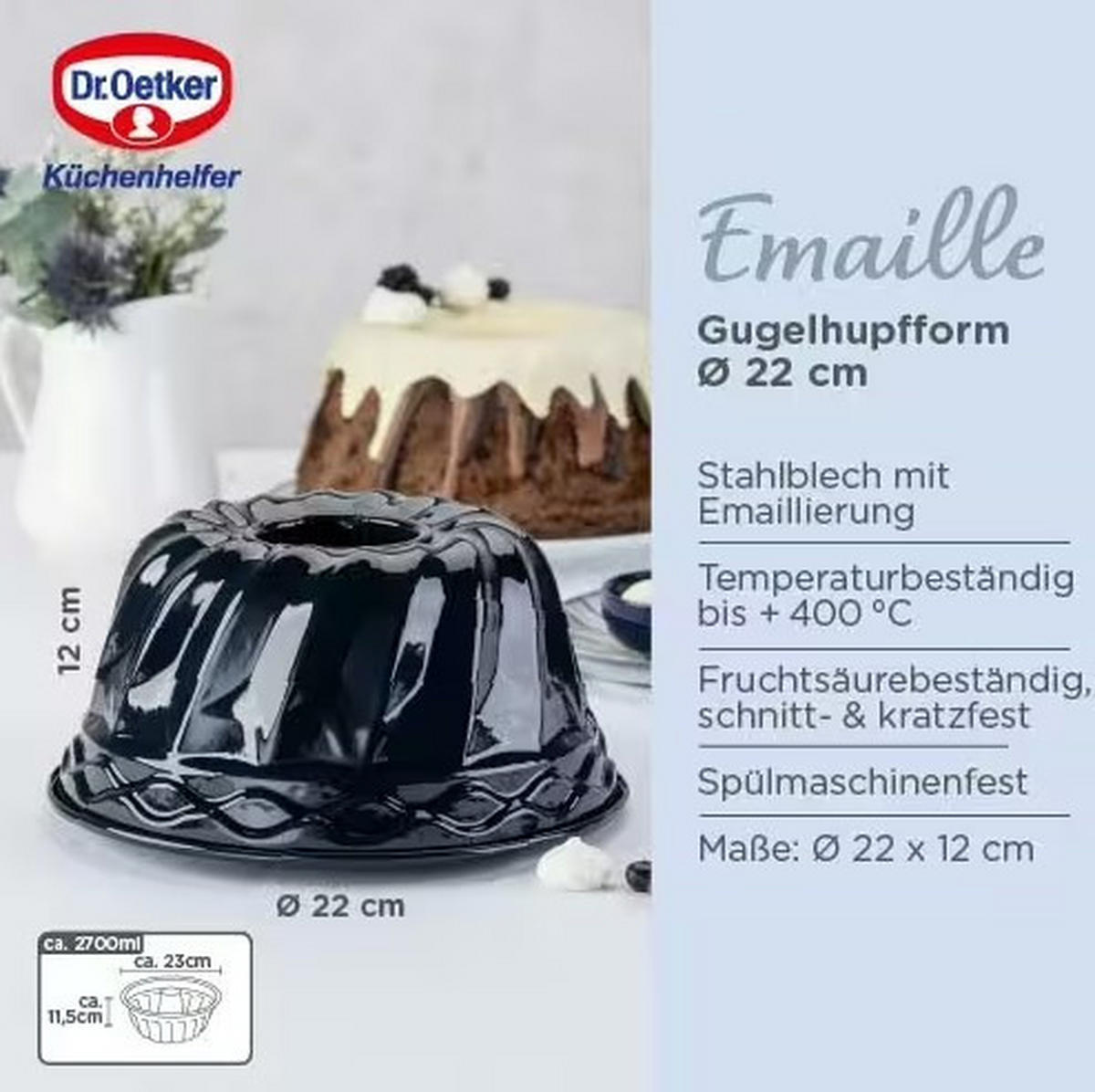 GUGELHUPFFORM 22 cm  - Blau, Basics, Metall (22cm) - Dr.Oetker