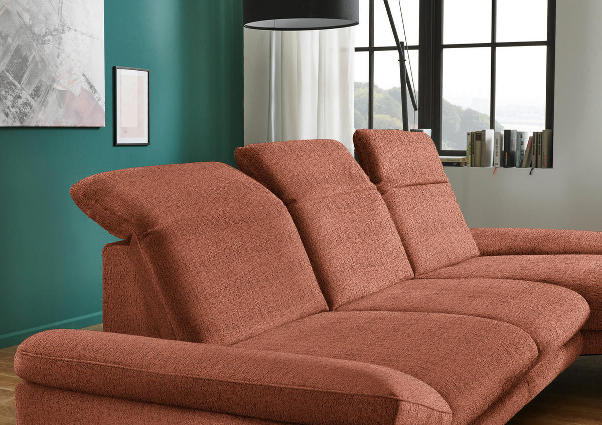 ECKSOFA in Chenille Rostfarben  - Rostfarben/Schwarz, Design, Textil/Metall (319/188cm) - Beldomo System