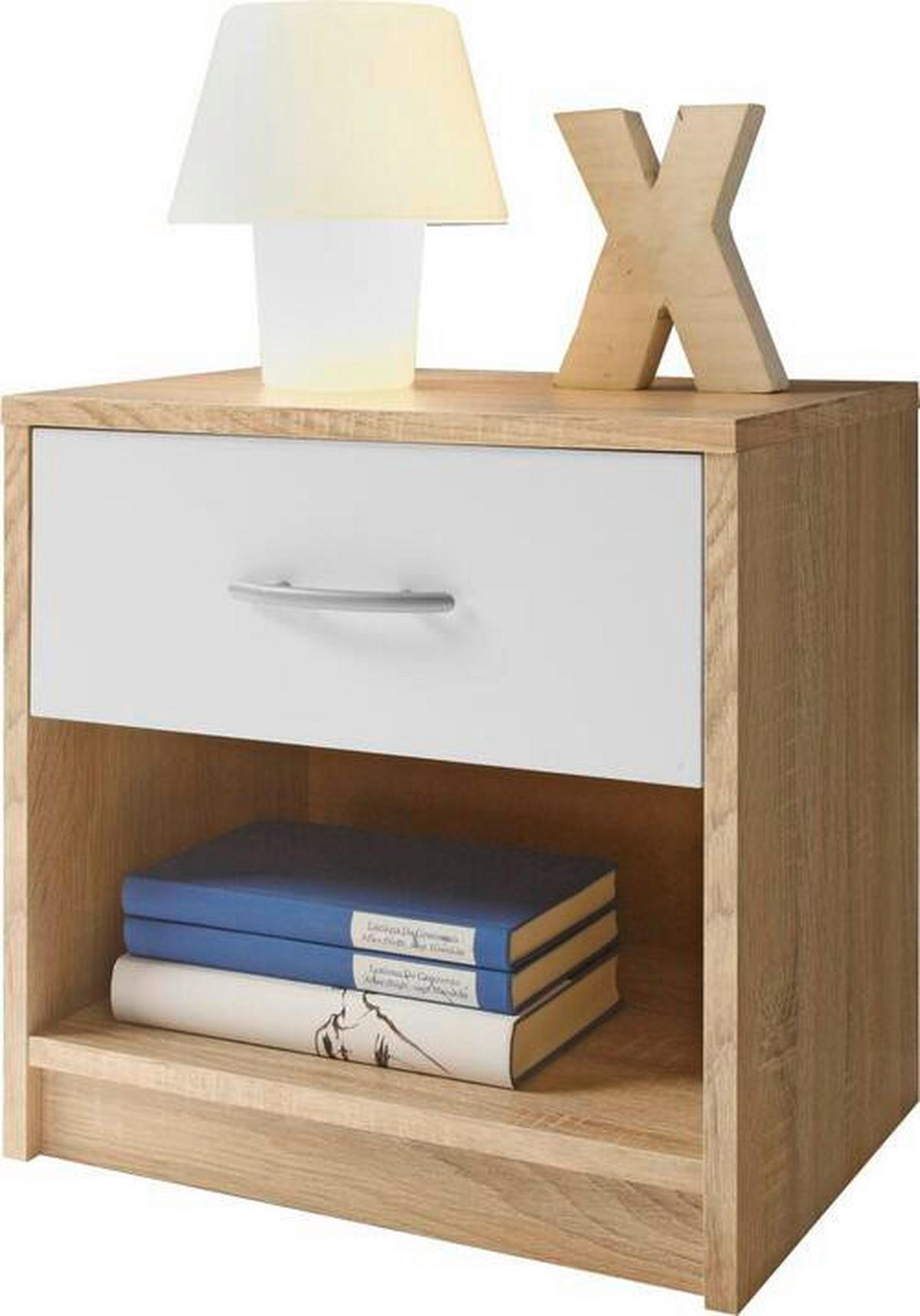 NOĆNI ORMARIĆ bijela, hrast Sonoma   - bijela/boje aluminija, Konvencionalno, drvni materijal/plastika (39/41/28cm) - Boxxx