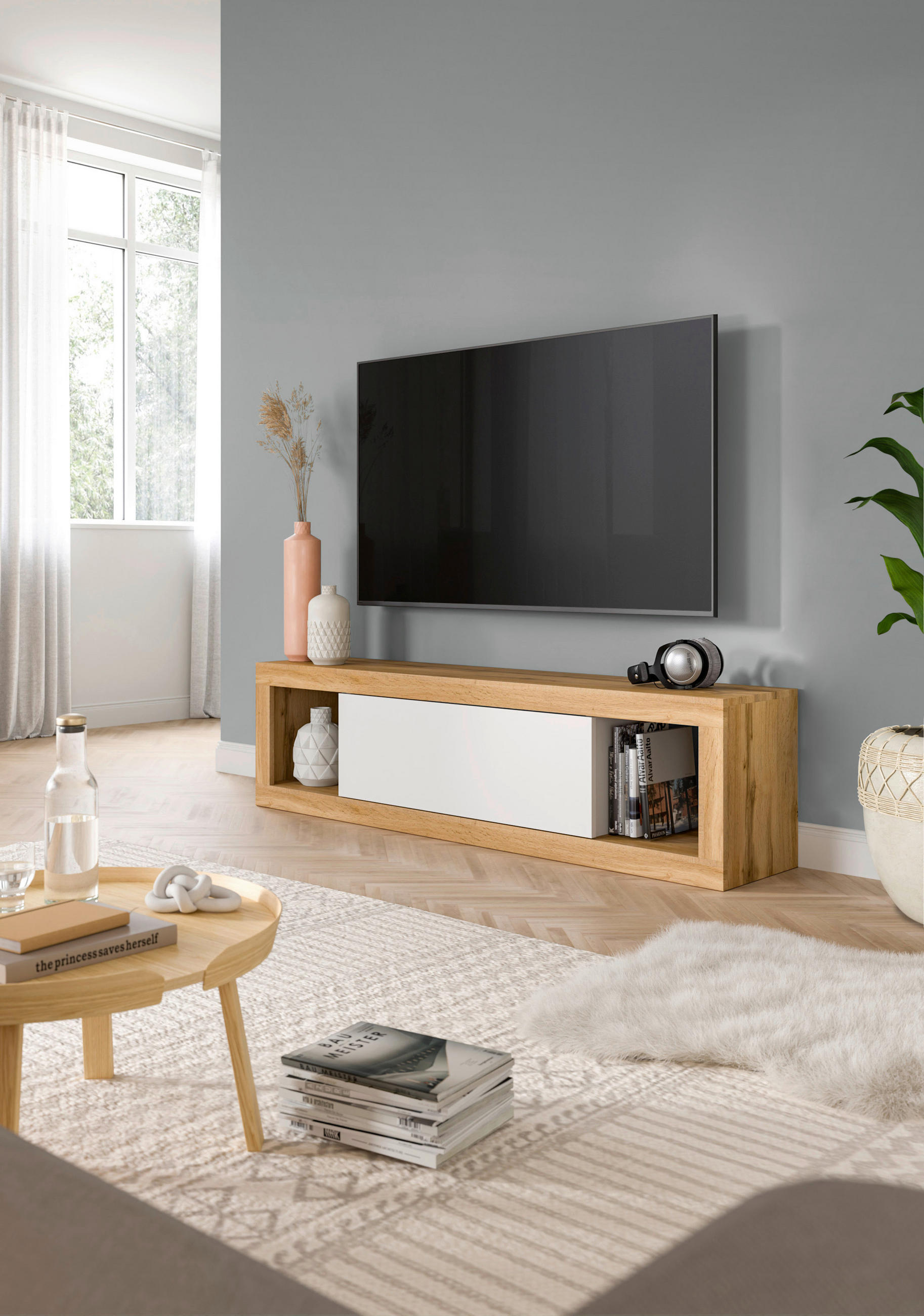 TV-BÄNK 150/39/30 cm  - vit/ek Wotan, Design, trämaterial (150/39/30cm) - MID.YOU