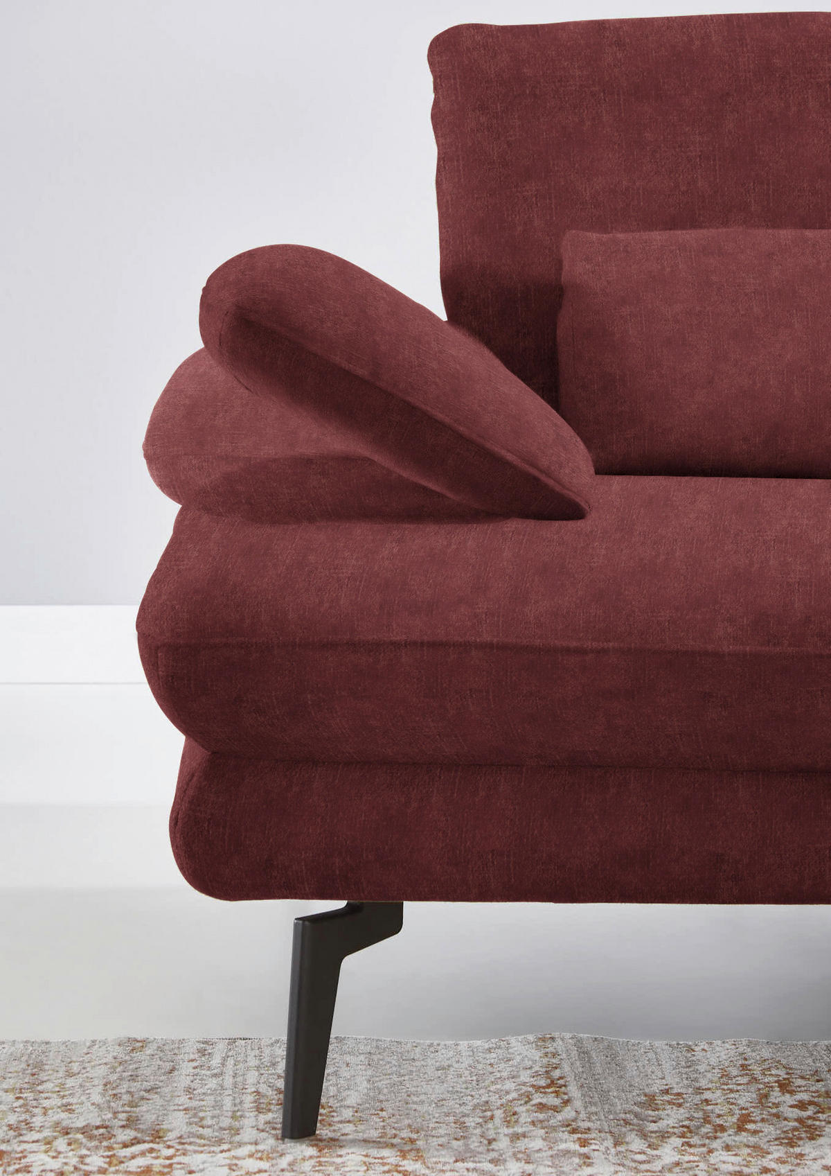 ECKSOFA in Velours Weinrot  - Weinrot/Schwarz, Design, Textil/Metall (310/180cm) - Dieter Knoll