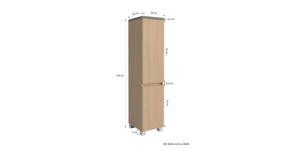 MIDISCHRANK 30/131/35 cm  - Sandfarben/Eichefarben, KONVENTIONELL, Holzwerkstoff/Kunststoff (30/131/35cm) - Xora