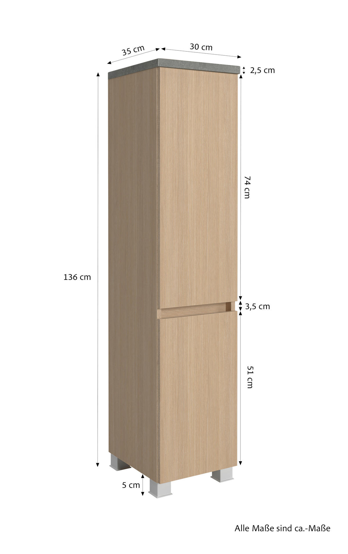 MIDISCHRANK 30/131/35 cm  - Sandfarben/Eichefarben, KONVENTIONELL, Holzwerkstoff/Kunststoff (30/131/35cm) - Xora