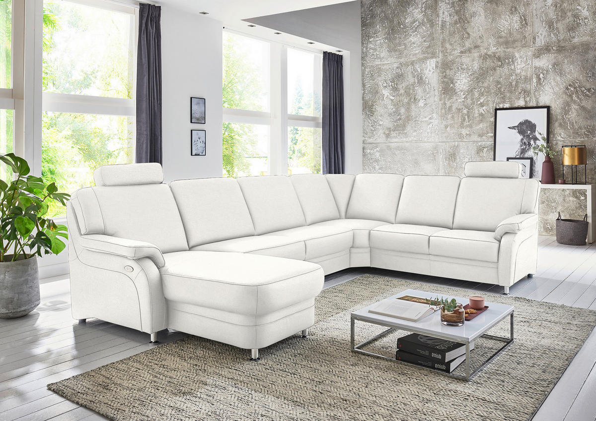 WOHNLANDSCHAFT Echtleder Weiss  - Weiss/Alufarben, Konventionell, Leder/Metall (165/329/239cm) - Beldomo Premium
