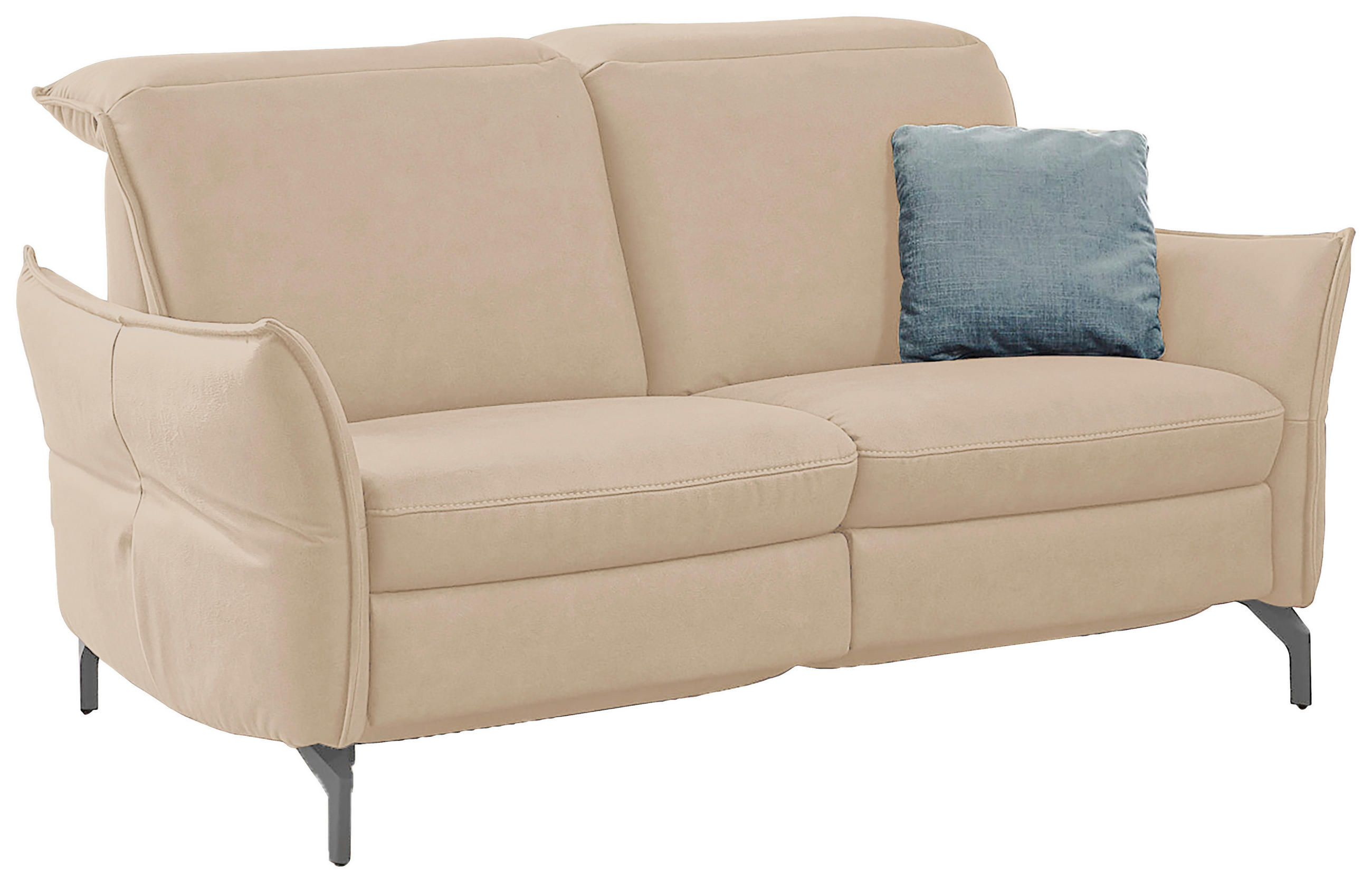 2-SITZER-SOFA Lederlook (vegan) Sandfarben  - Sandfarben/Nickelfarben, MODERN, Textil/Metall (154/89/109cm) - Livetastic