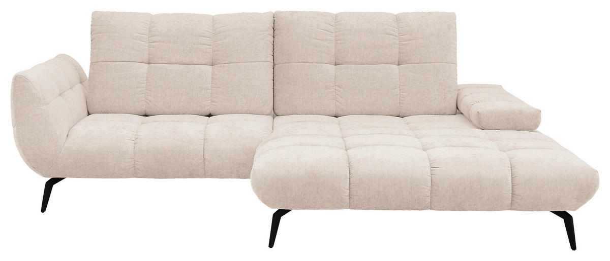 ECKSOFA Naturfarben Flachgewebe Rücken echt, Sitztiefenverstellung  - Schwarz/Naturfarben, KONVENTIONELL, Textil/Metall (273/211cm) - SetOne by Musterring