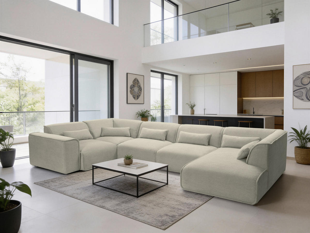 WOHNLANDSCHAFT Flachgewebe Grau  - Schwarz/Grau, Design, Kunststoff/Textil (211/368/165cm) - Lomoco