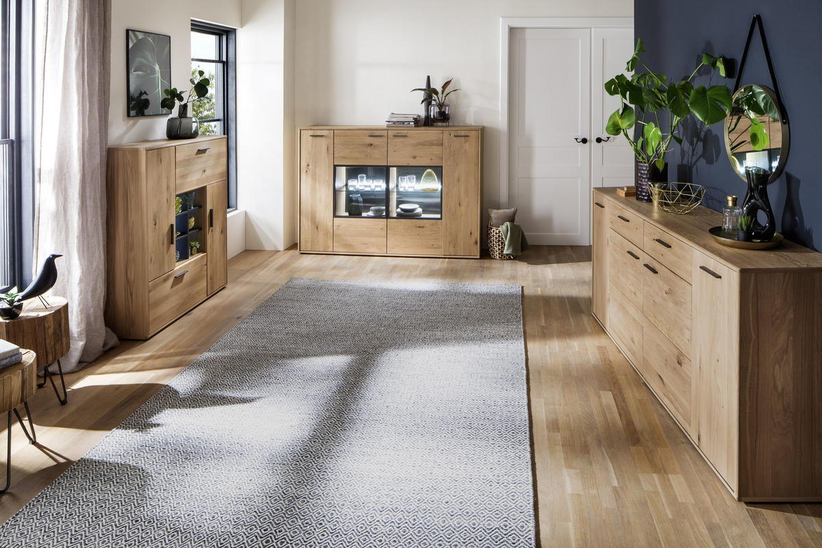 HIGHBOARD Gaborone  in 184/123/37 cm  - Eichefarben/Anthrazit, Design, Glas/Holz (184/123/37cm) - Livetastic
