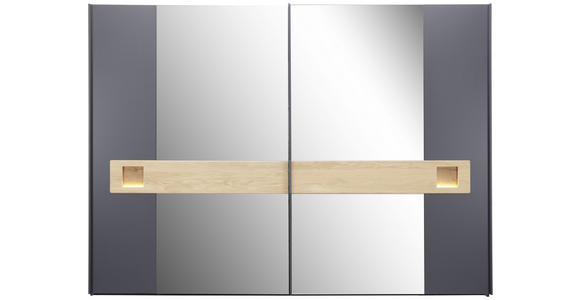 SCHIEBETÜRENSCHRANK in Eichefarben, Schieferfarben - Schieferfarben/Edelstahlfarben, Design, Glas/Holz (302/224/66,7cm) - Dieter Knoll