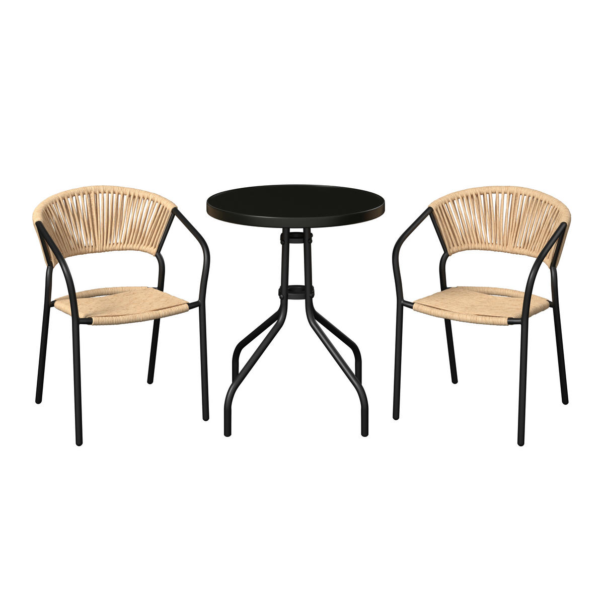 BALKONSET  - Schwarz/Naturfarben, Basics, Glas/Kunststoff (55/78/55cm) - Ambia Garden