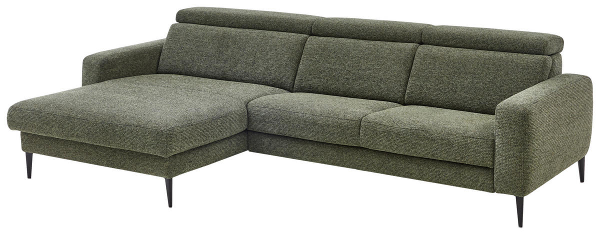 ECKSOFA Grün Chenille  - Schwarz/Grün, KONVENTIONELL, Textil/Metall (177/300cm) - Valdera