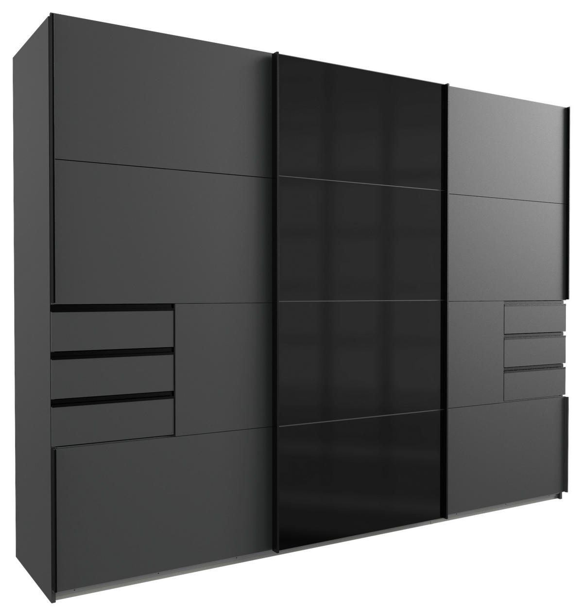 SCHIEBETÜRENSCHRANK 270/210/64 cm 3-türig Graphitfarben, Schwarz  - Graphitfarben/Schwarz, KONVENTIONELL, Glas/Holzwerkstoff (270/210/64cm) - MID.YOU