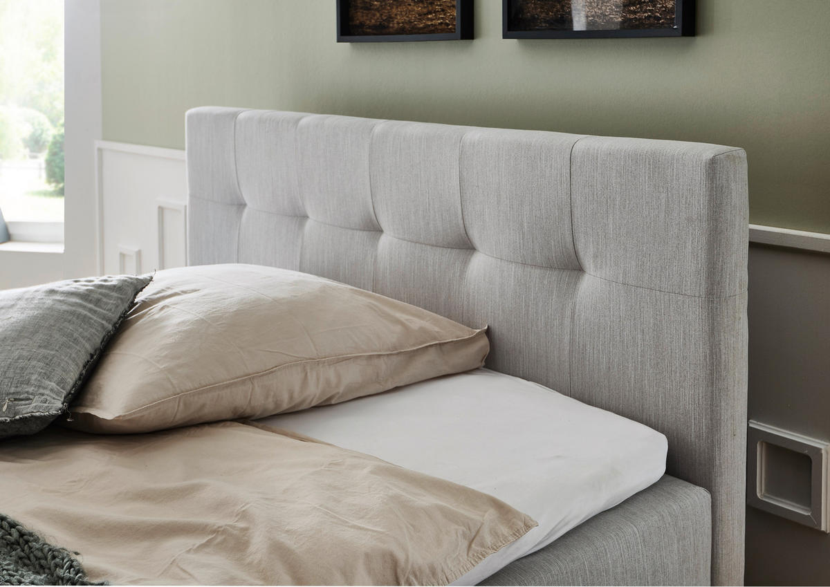 BOXBETT 180/200 cm,  in Hellgrau, Bettkasten, Topper, H3 + H3 = fest  - Eichefarben/Hellgrau, MODERN, Holz/Textil (180/200cm) - Livetastic