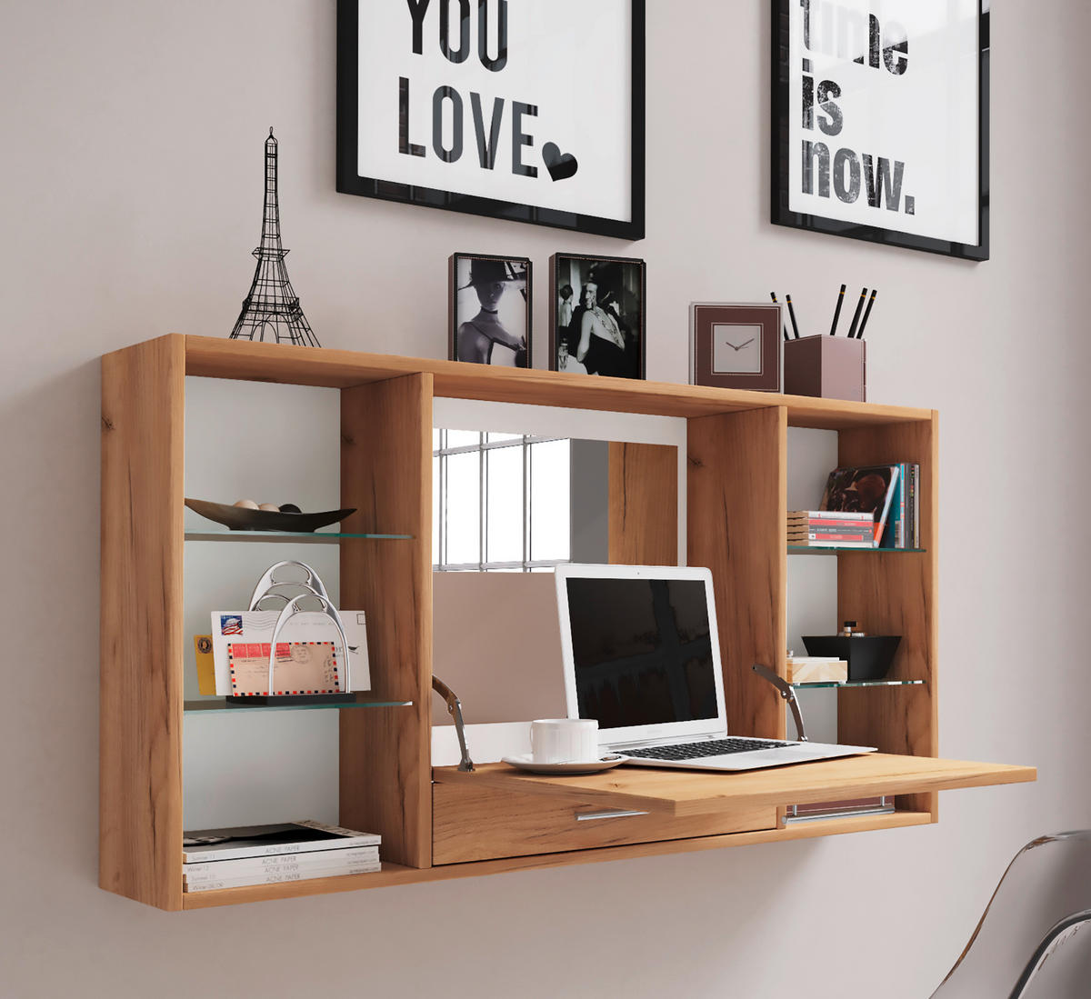 LAPTOPTISCH 115/19,7/60 cm Honigeiche Regal  - Honigeiche/Alufarben, MODERN, Holzwerkstoff/Metall (115/19,7/60cm) - MID.YOU