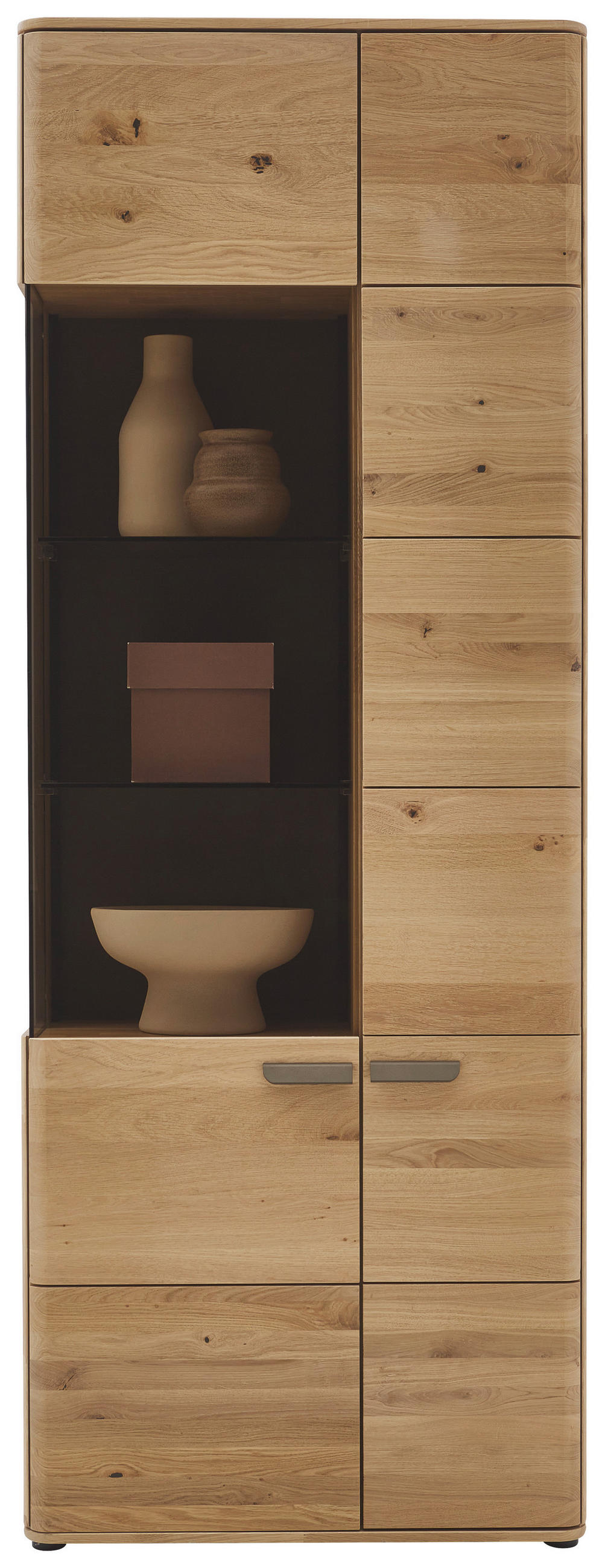 VITRINE  in massiv Wildeiche Wildeiche - Wildeiche/Schwarz, Natur, Glas/Holz (76,9/207/37,1cm) - Valnatura