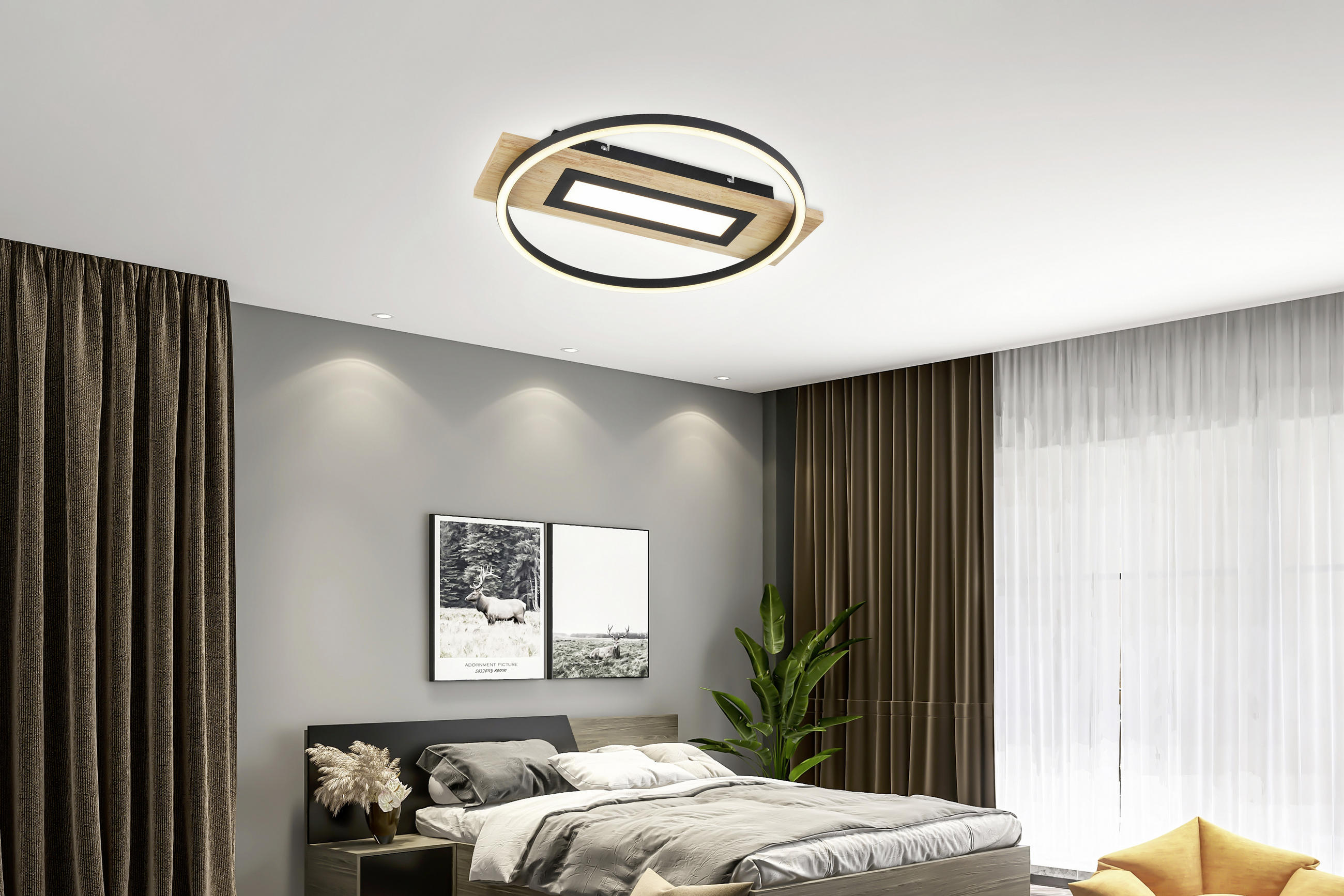STROPNA LED-SVETILKA - črna/naravne barve, Design, kovina/umetna masa (45/50/7,5cm) - Novel