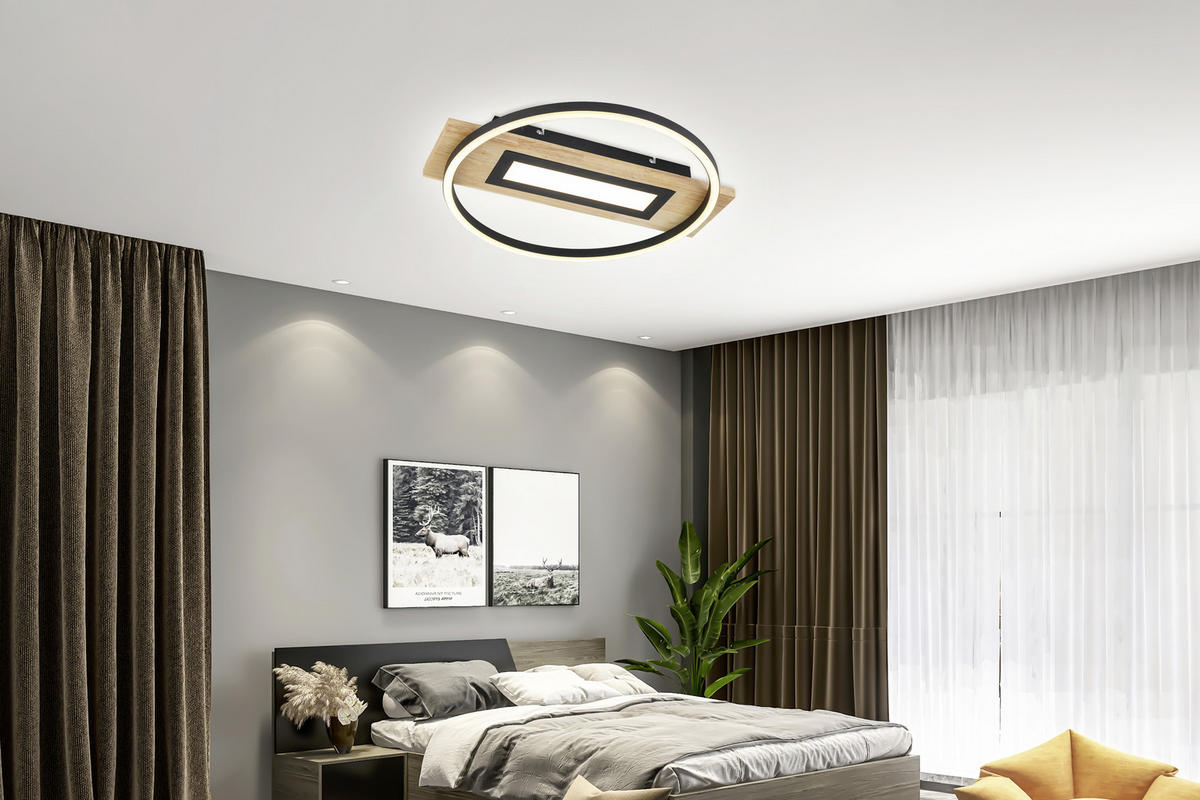 LED-DECKENLEUCHTE Yui 45/50/7,5 cm   - Schwarz/Naturfarben, Trend, Holz/Kunststoff (45/50/7,5cm) - Novel