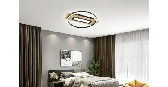 LED-DECKENLEUCHTE 45/50/7,5 cm - Schwarz/Naturfarben, Trend, Holz/Kunststoff (45/50/7,5cm) - Novel
