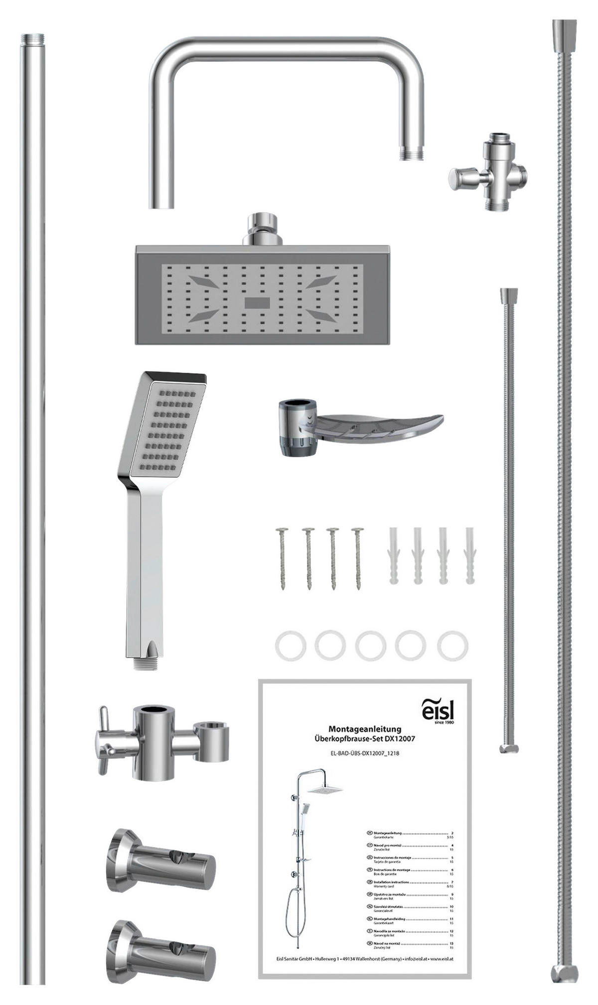ÜBERKOPFBRAUSESET  - Chromfarben, Basics, Kunststoff/Metall (2,2/105/34cm)