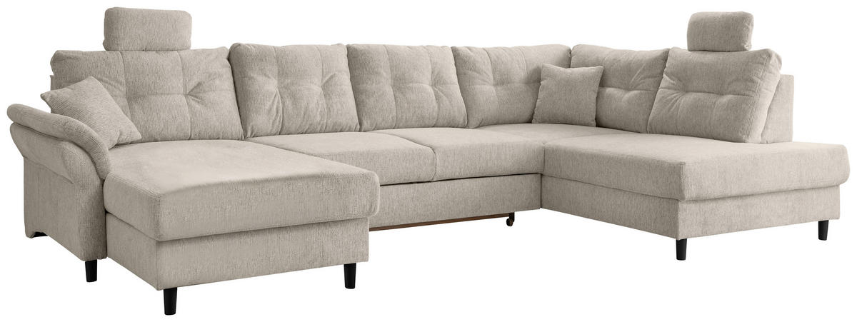 WOHNLANDSCHAFT in Chenille Beige  - Beige/Schwarz, Modern, Holz/Textil (176/338/206cm) - Livetastic